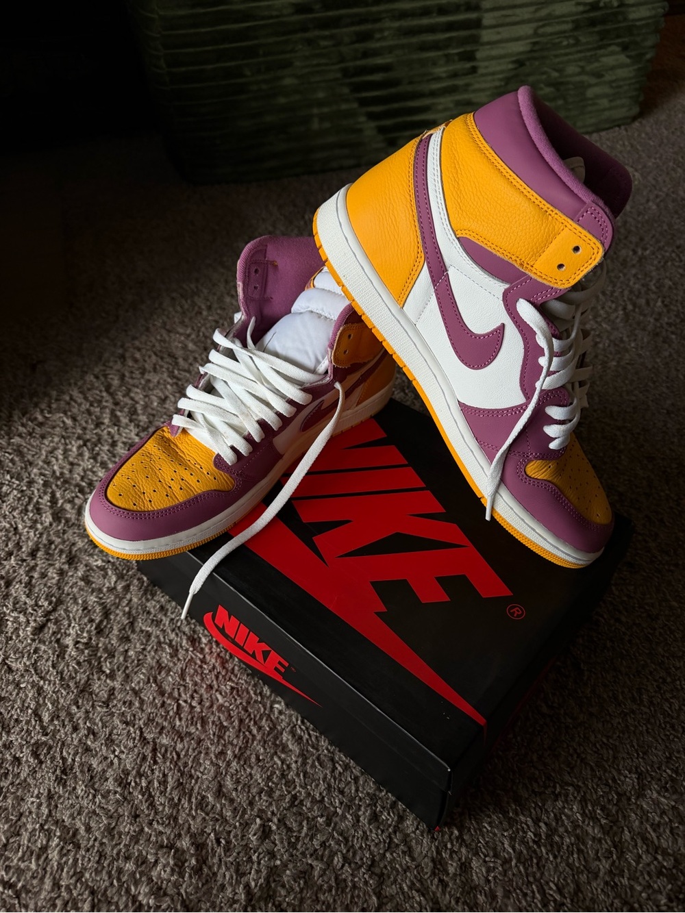 Nike Men’s High-Top Sneakers in Purple, Yellow & White Brotherhood